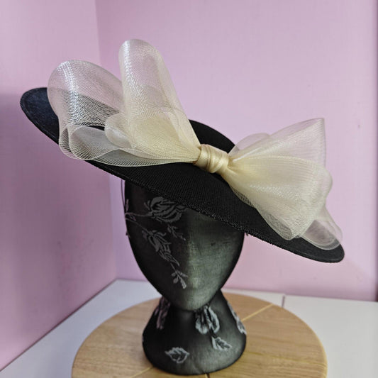 black cream large fascinator wedding hat  Kentucky Derby Royal Ascot bow