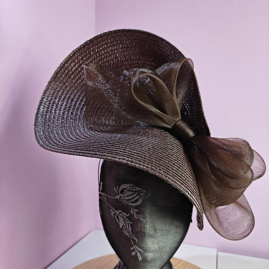 dark brown large straw bow fascinator wedding hat Kentucky Derby Royal Ascot