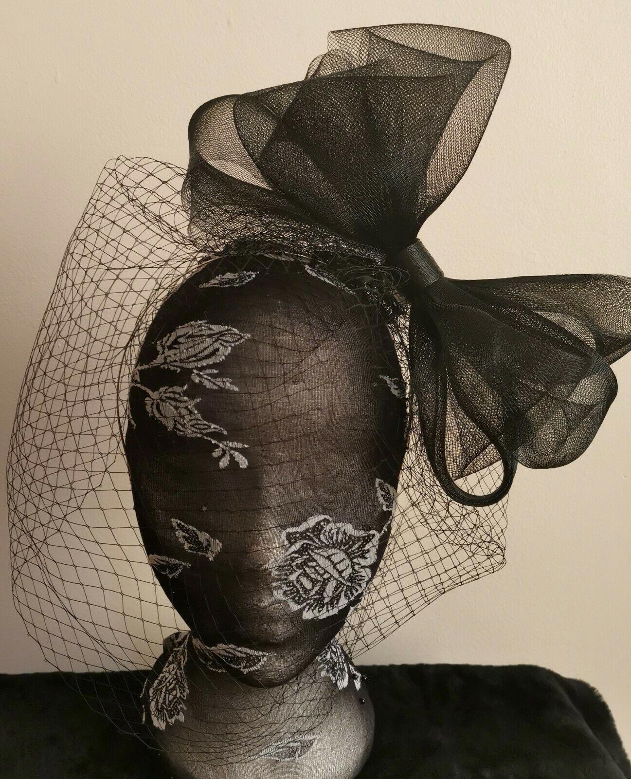 black veil fascinator millinery burlesque wedding hat hair piece race bridal