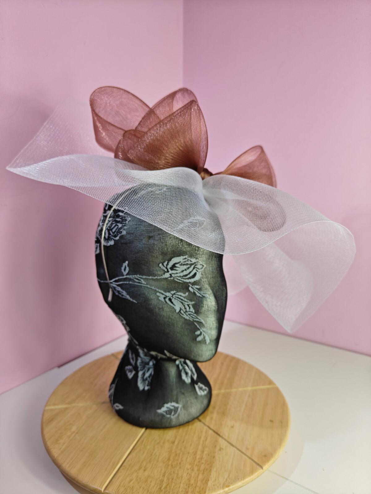 white light brown fascinator millinery headband derby wedding hat ascot race