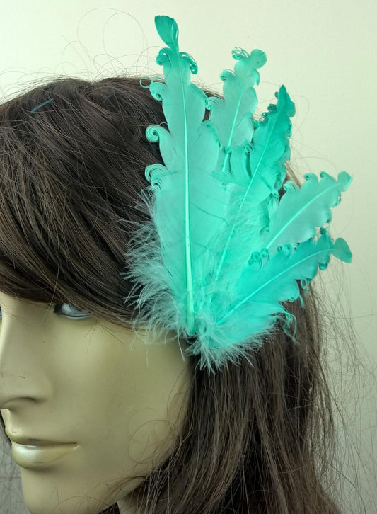 turqouise feather fascinator millinery hair clip wedding piece ascot race dance