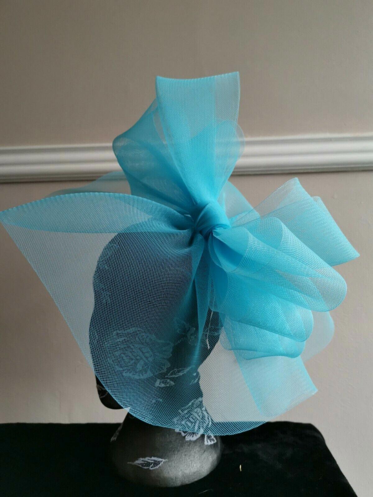 Turquoise blue headband crinoline fascinator millinery hat wedding ascot