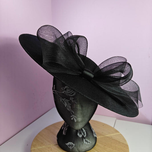 black large fascinator wedding hat  Kentucky Derby Royal Ascot bow