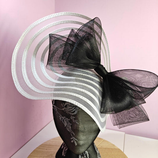 white black bow fascinator millinery wedding hat Kentucky Derby Royal Ascot