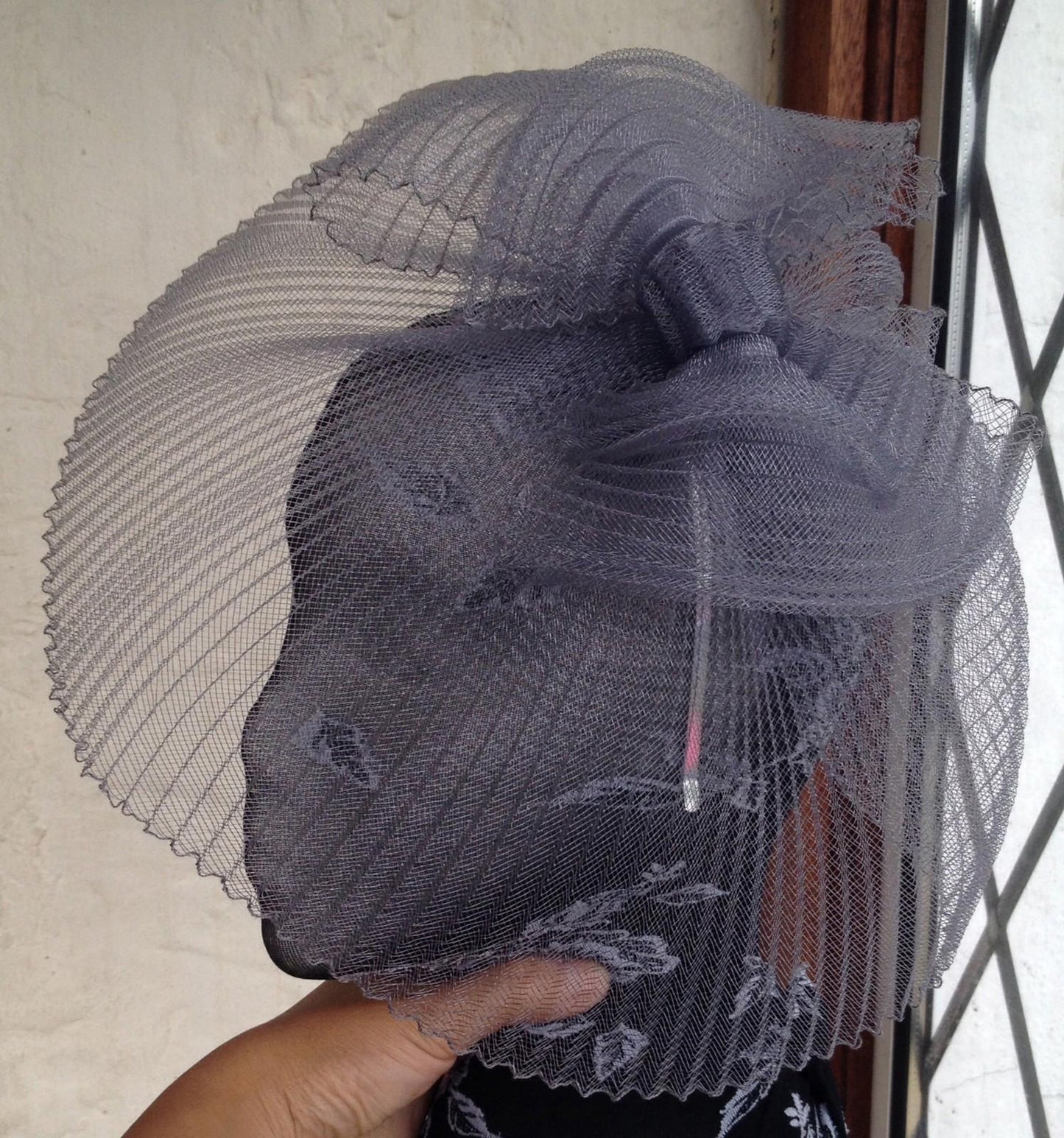 Grey feather fascinator millinery burlesque headband wedding hat hair piece