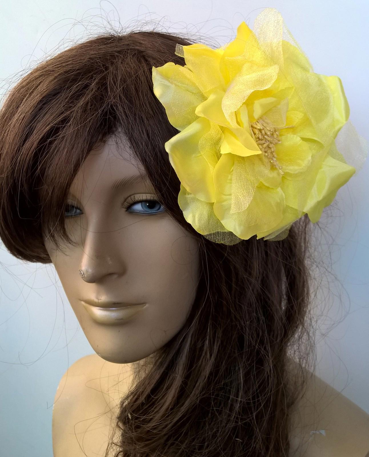 yellow satin flower fascinator millinery burlesque wedding hat bridal race