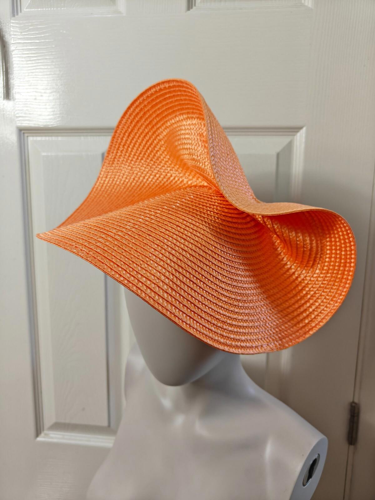 Orange large straw fascinator millinery burlesque headband wedding hat