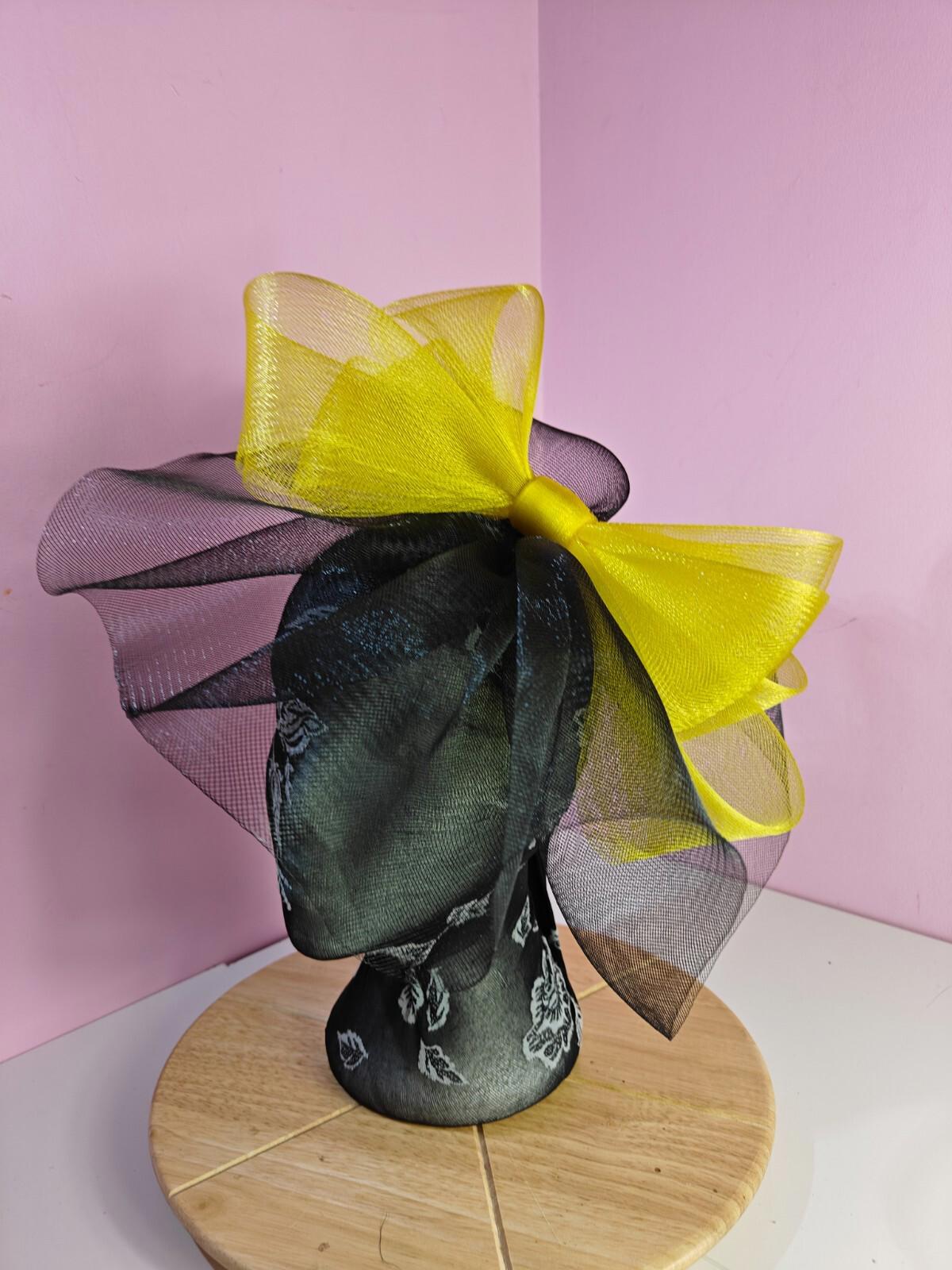 black yellow fascinator millinery headband derby wedding hat ascot race