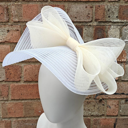 white ivory bow crinoline fascinator millinery headband wedding hat party cosplay