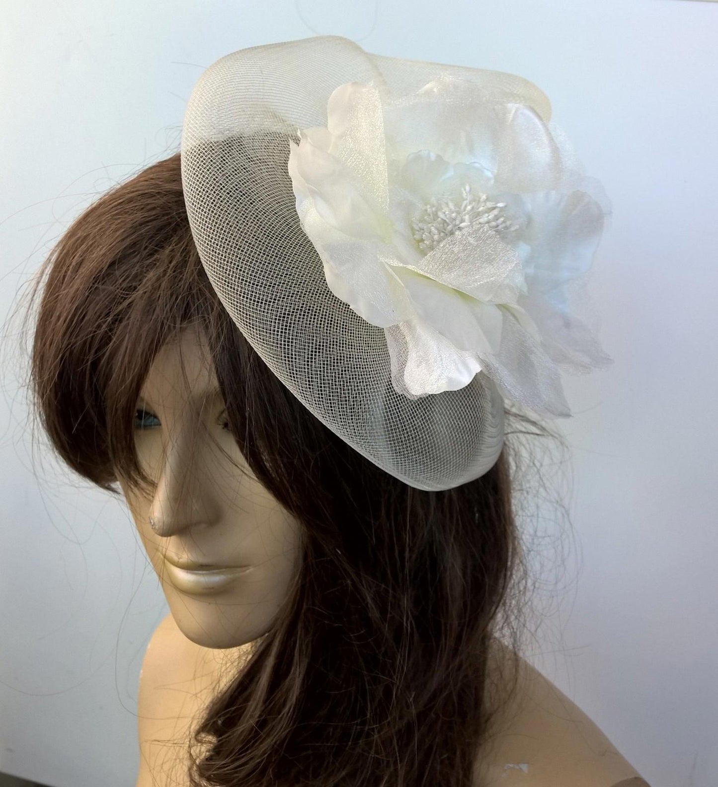 ivory satin flower fascinator millinery burlesque wedding hat bridal race x