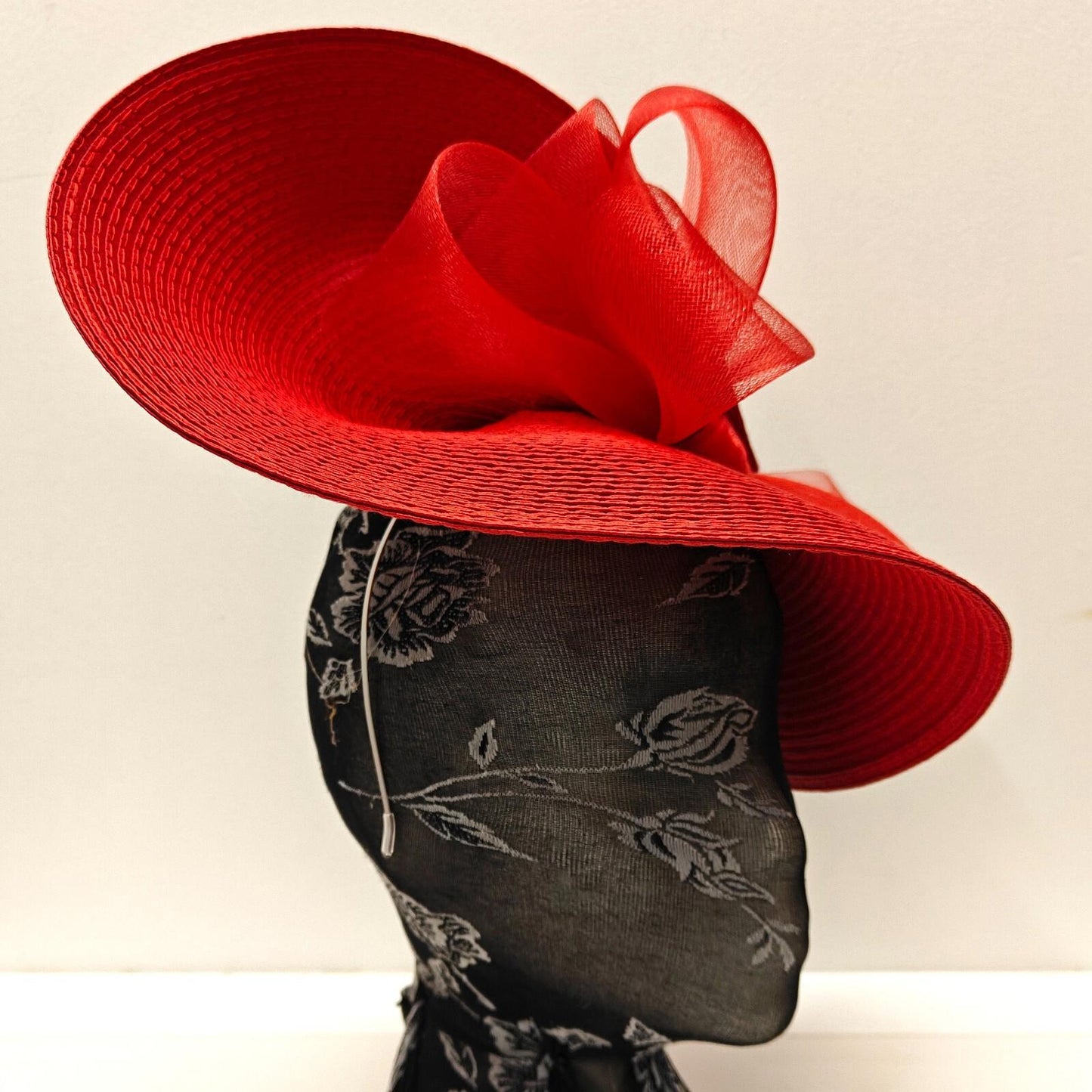 red large straw fascinator millinery burlesque headband wedding hat bow