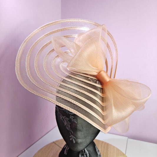 peach coral bow fascinator millinery wedding hat Kentucky Derby Royal Ascot