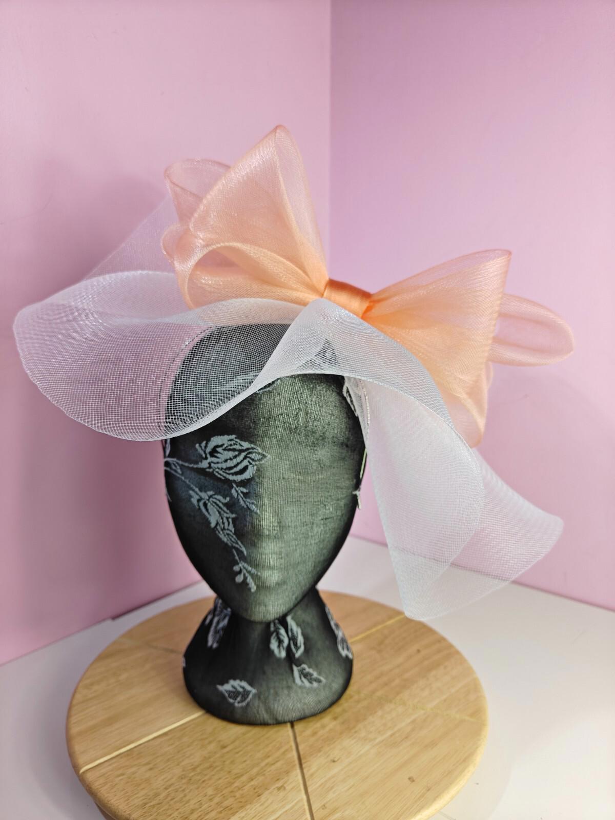 white peach fascinator millinery headband derby wedding hat ascot race