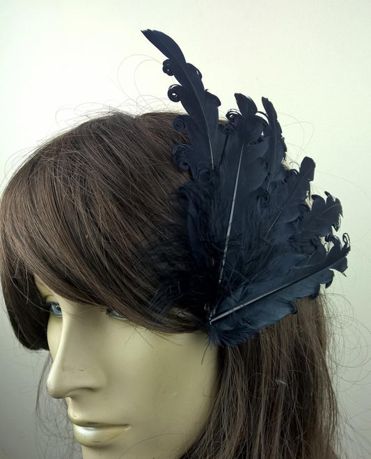 navy blue feather fascinator millinery hair clip wedding piece ascot race dance