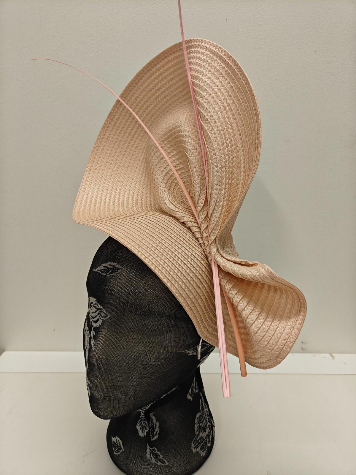 nude pink straw fascinator ostrich quill spine millinery headband wedding hat