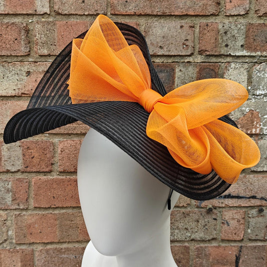 black orange bow crinoline fascinator millinery headband wedding hat party cosplay