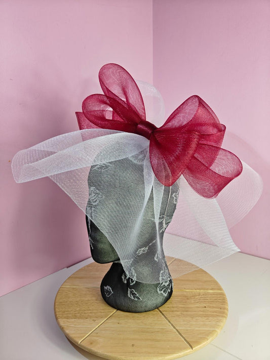 white dark red fascinator millinery headband derby wedding hat ascot race