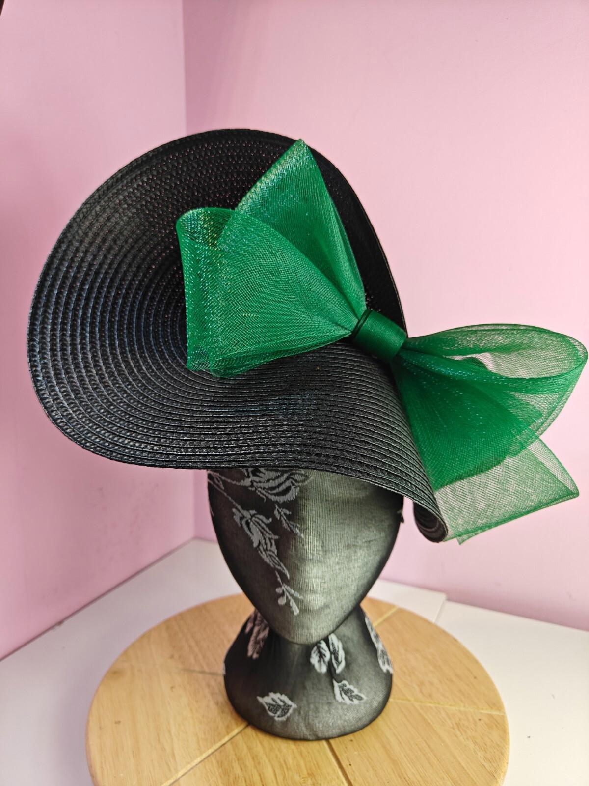 black green large straw fascinator wedding hat Kentucky Derby Royal Ascot