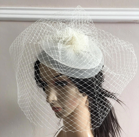 ivory french veil veiling fascinator wedding bridal hair clip hat race ascot