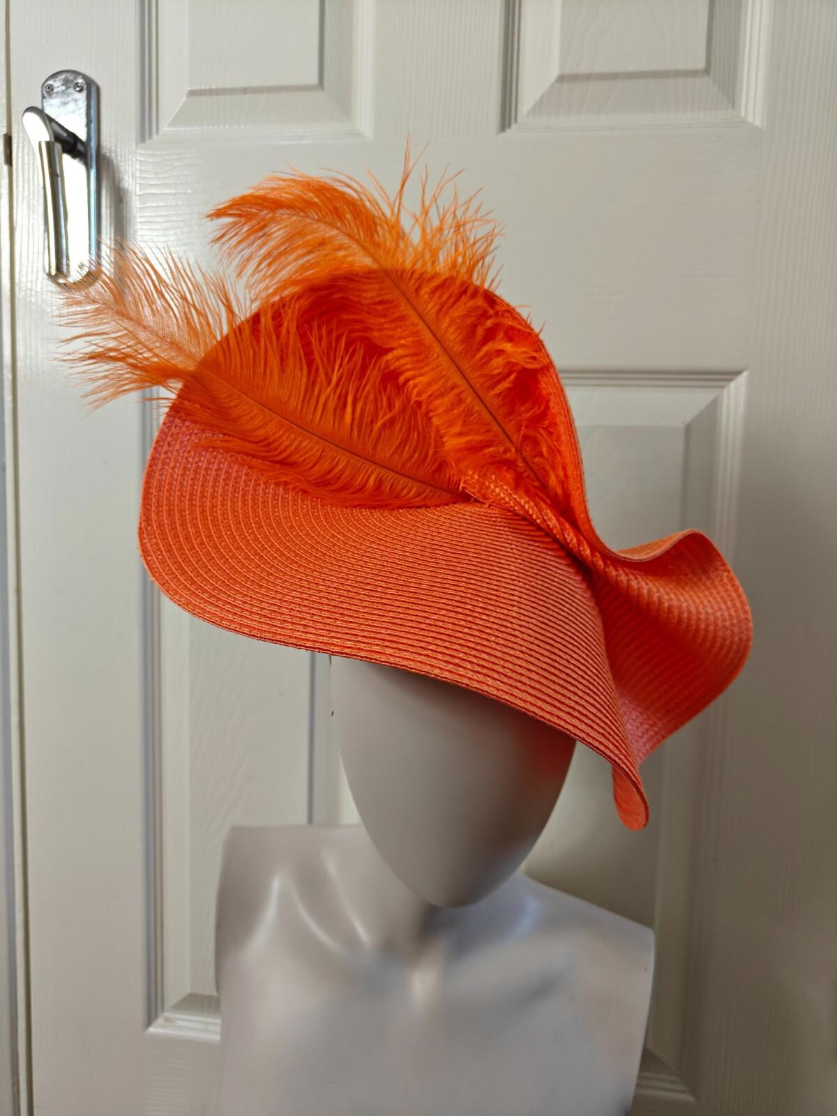 orange large straw fascinator ostrich feather millinery headband wedding hat