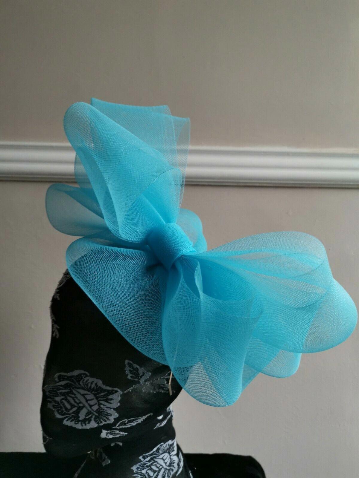 Turquoise blue headband crinoline fascinator millinery hat wedding ascot