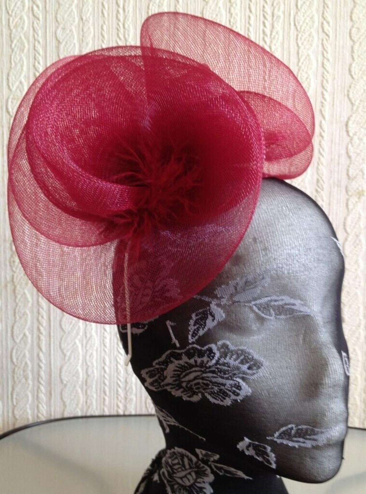 dark red headband crin fascinator millinery hat wedding ascot