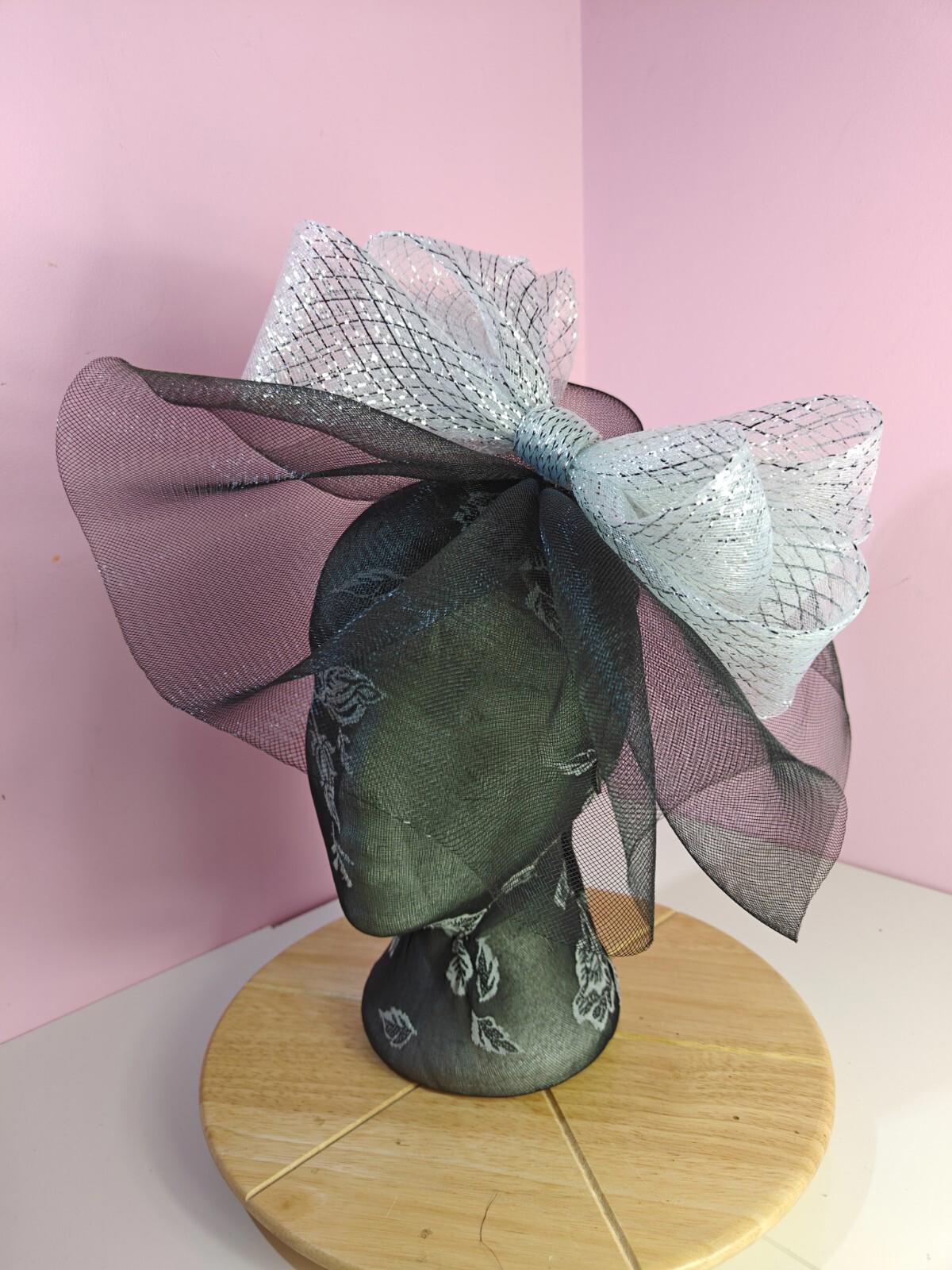 black silver fascinator millinery headband derby wedding hat ascot race