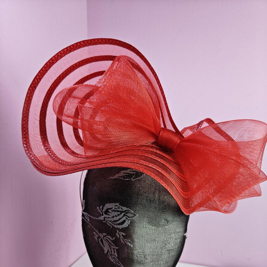 bright red bow fascinator wedding hat Kentucky Derby Royal Ascot