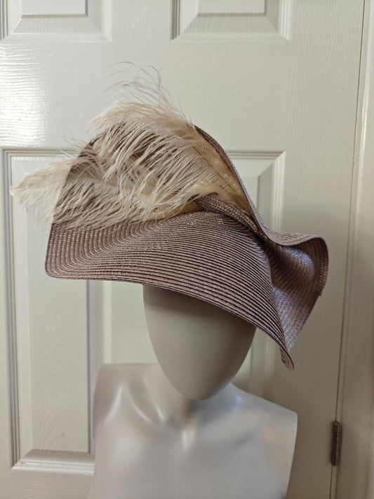 light brown straw fascinator ostrich feather millinery headband wedding hat