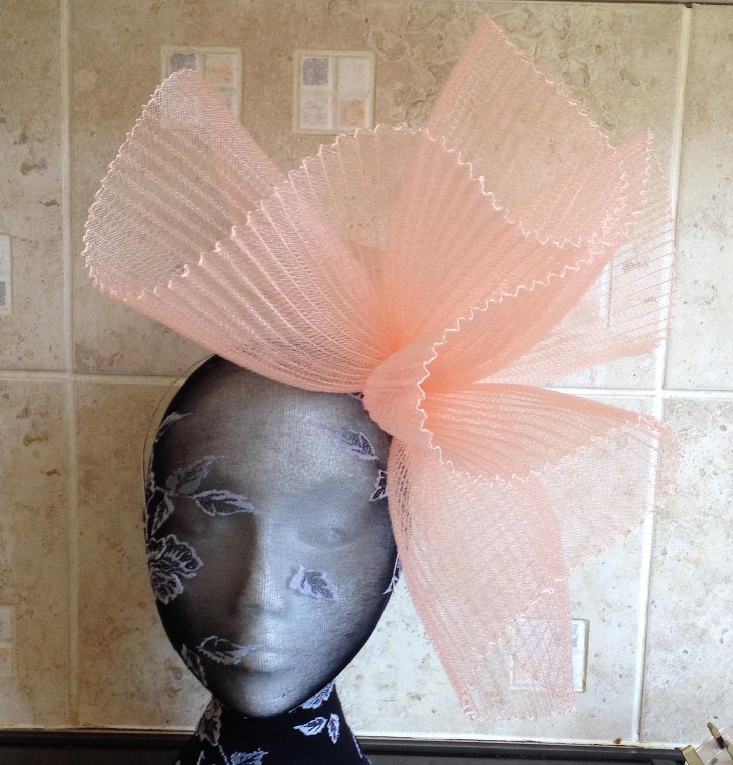 Peach coral nude fascinator millinery burlesque wedding hat ascot race bridal x