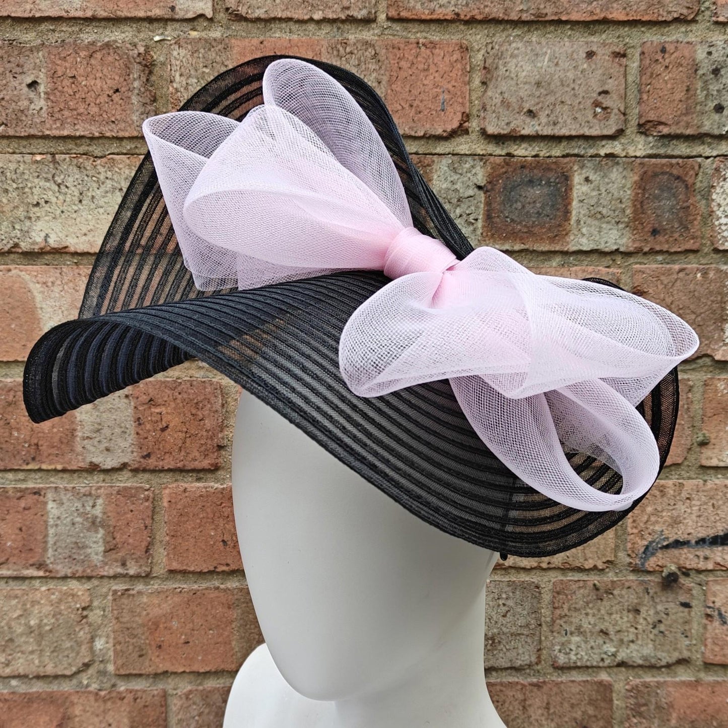 black baby pink bow crinoline fascinator millinery headband wedding hat party cosplay