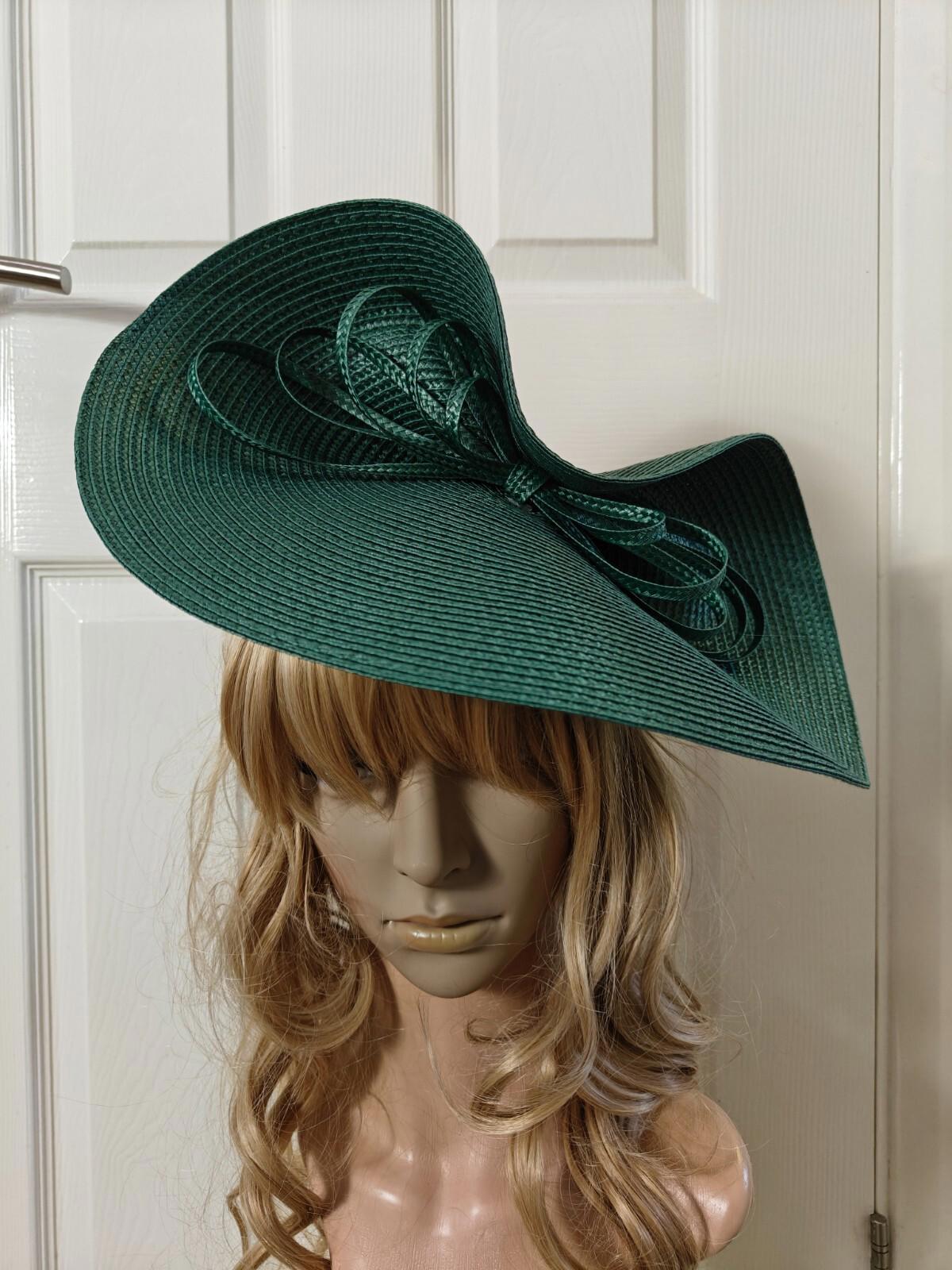 green large straw fascinator millinery burlesque headband wedding hat