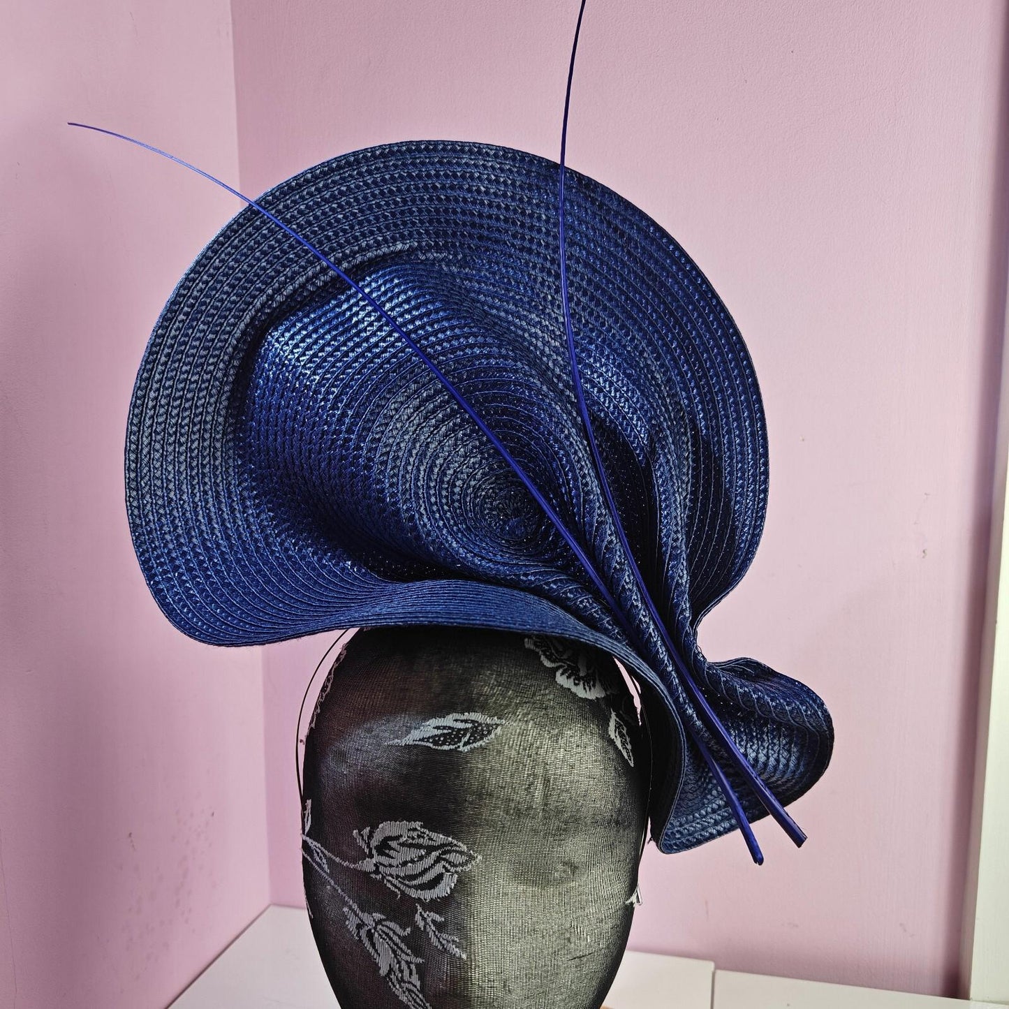 dark blue large straw quill fascinator wedding hat Kentucky Derby Royal Ascot