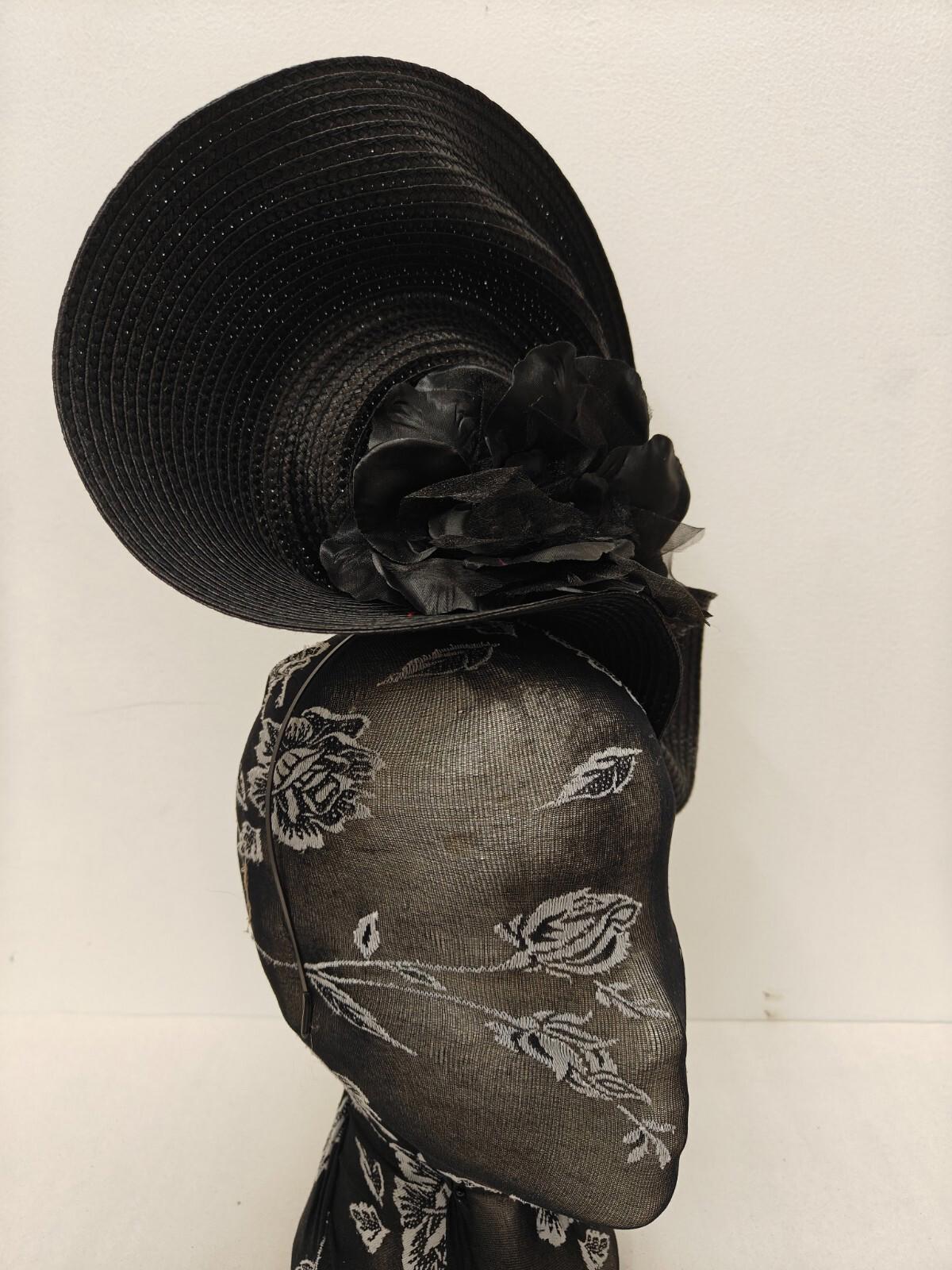 black flower large straw fascinator millinery burlesque headband wedding hat