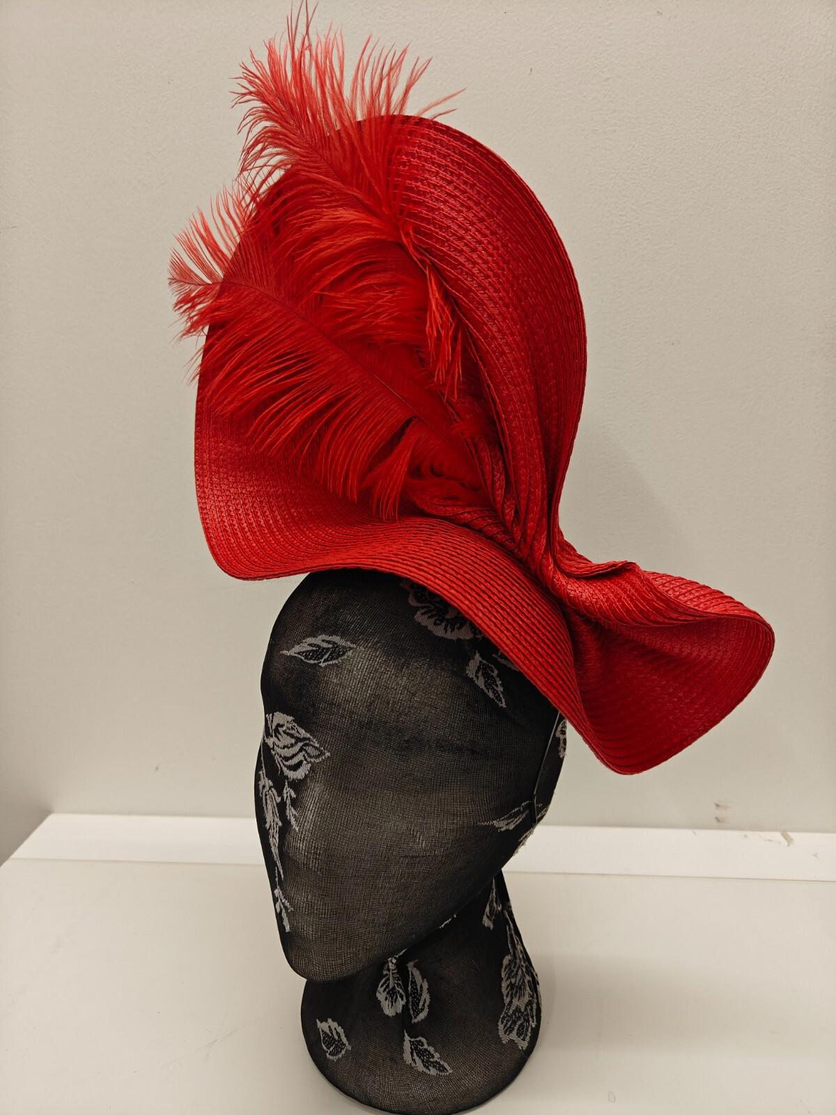 red large straw fascinator ostrich feather millinery headband wedding hat