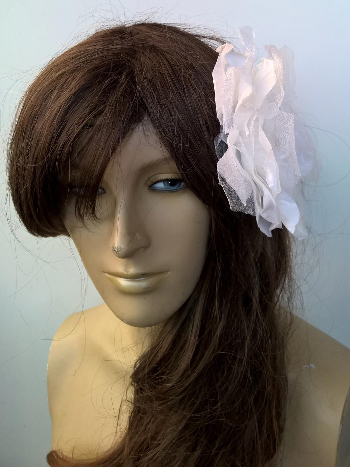 white satin flower fascinator millinery burlesque wedding hat bridal race