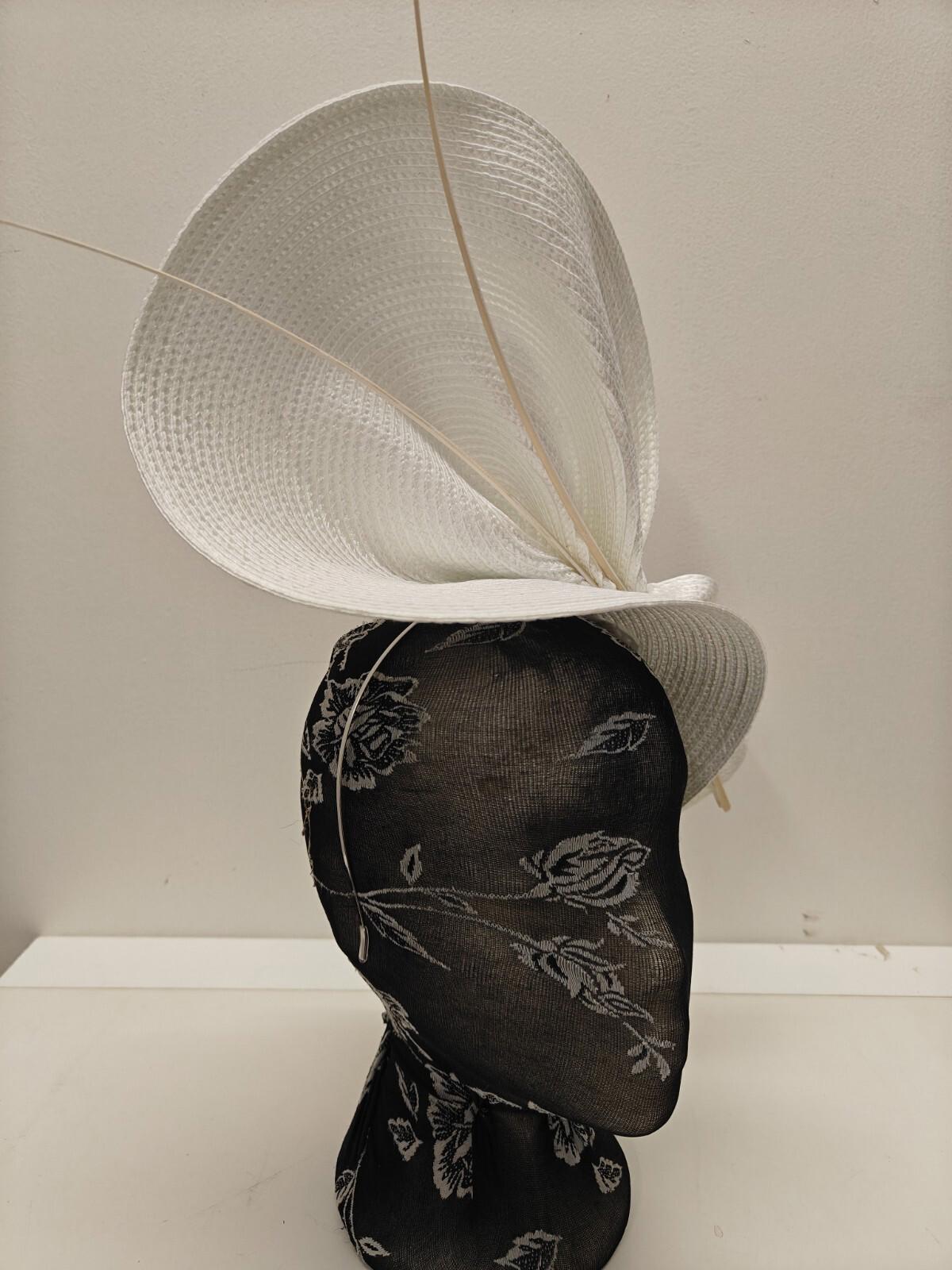 white large straw fascinator ostrich quill spine millinery headband wedding hat