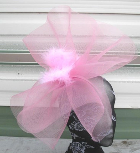pale pink feather fascinator millinery burlesque headband wedding hat hair piece