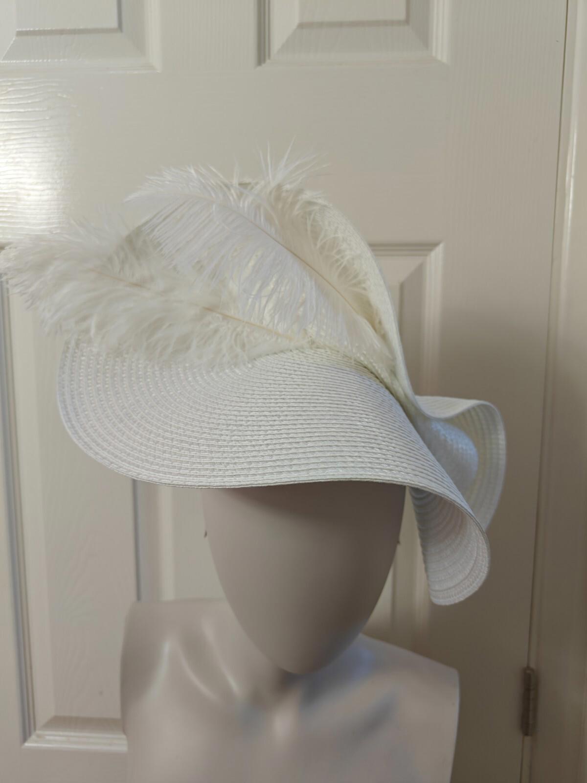 white large straw fascinator ostrich feather millinery headband wedding hat
