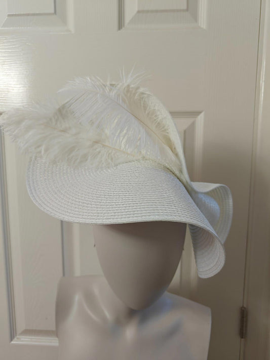 white large straw fascinator ostrich feather millinery headband wedding hat