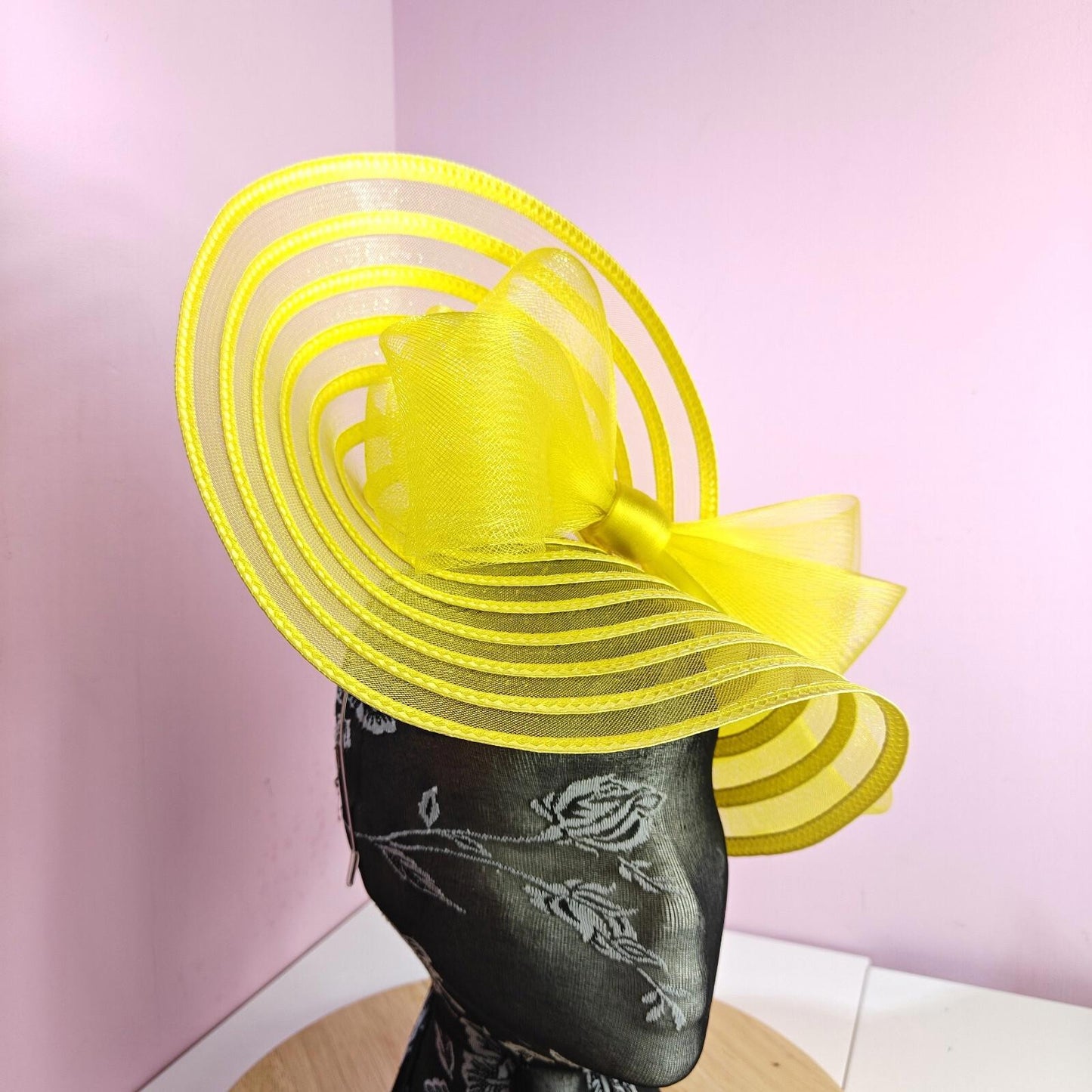 bright yellow bow fascinator millinery wedding hat Kentucky Derby Royal Ascot