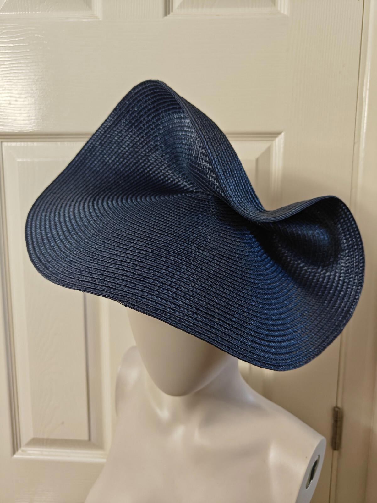 steel dark blue large straw fascinator millinery burlesque headband wedding hat