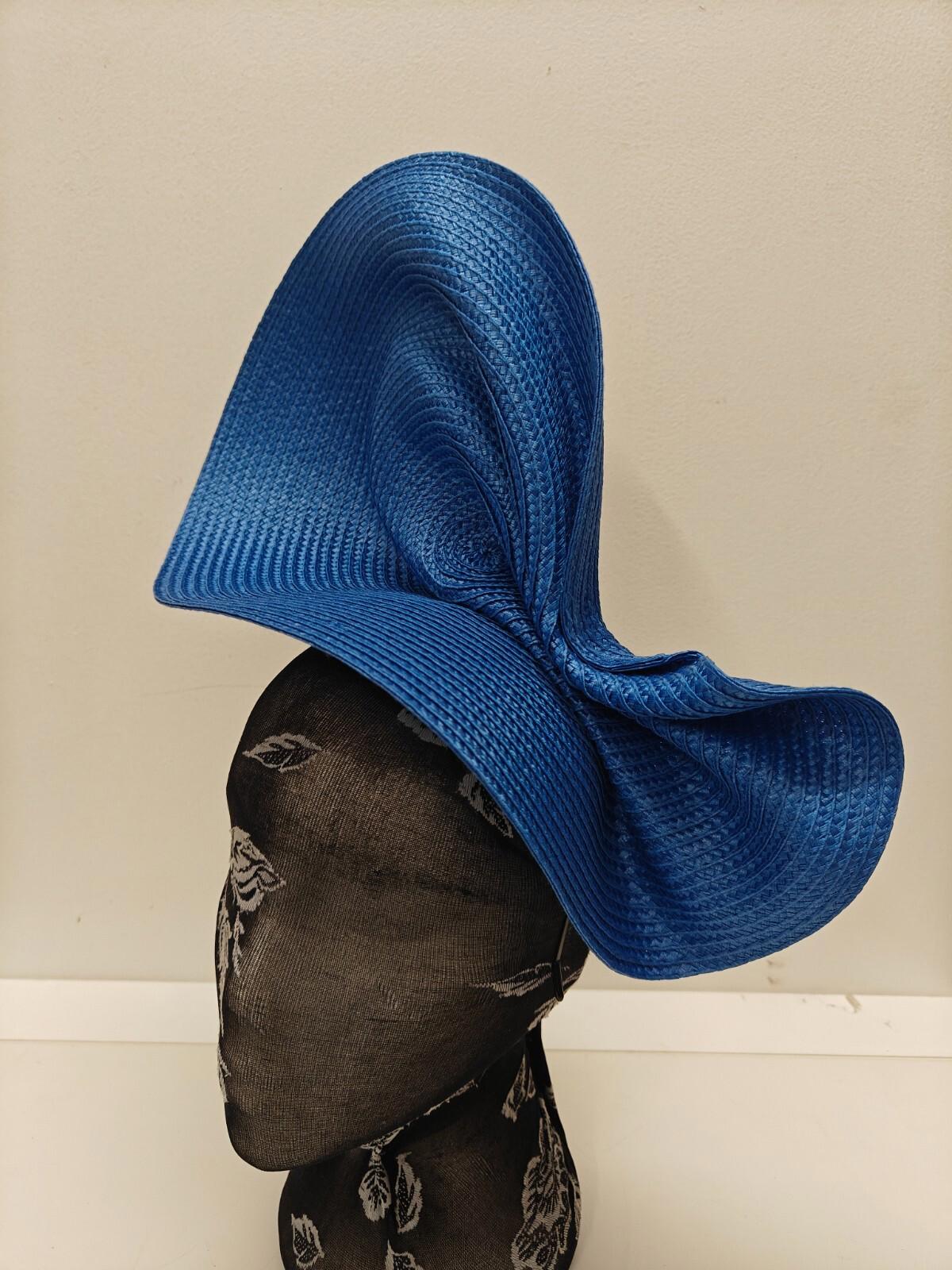 azure blue large straw fascinator millinery burlesque headband wedding hat