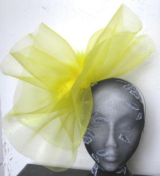 yellow feather fascinator millinery burlesque headband wedding hat hair piece