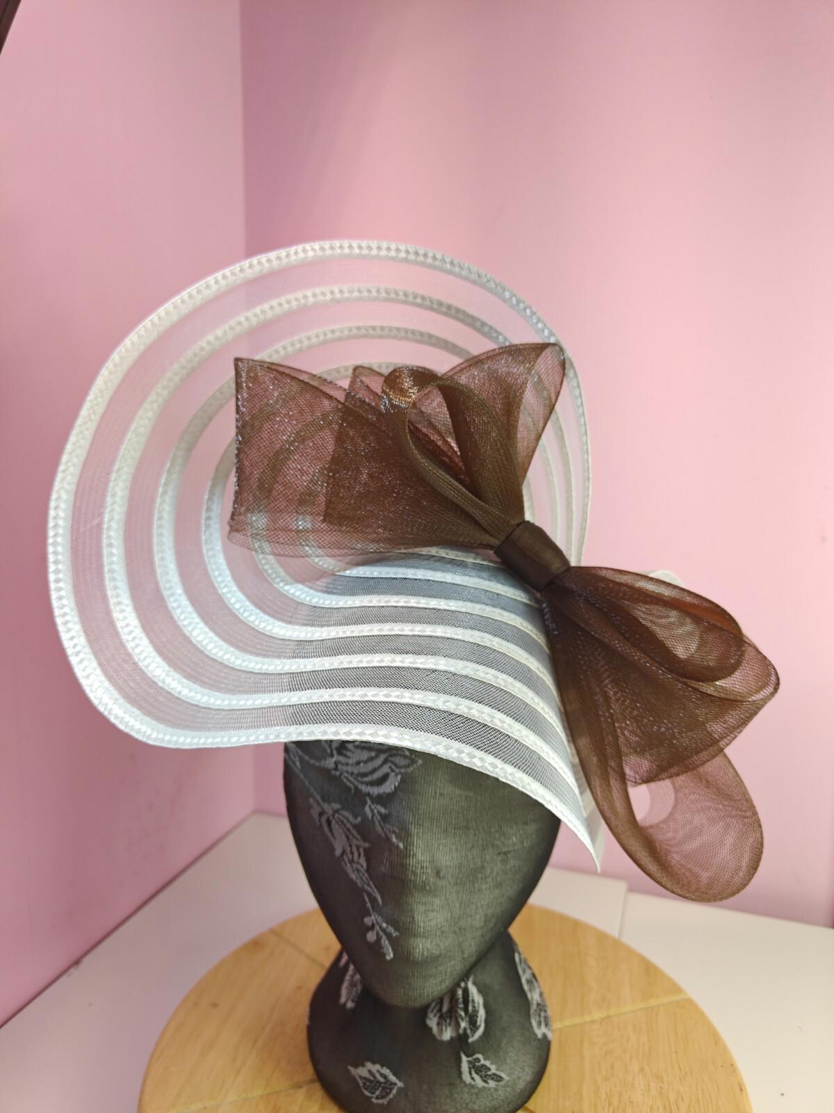 white brown bow fascinator millinery wedding hat Kentucky Derby Royal Ascot