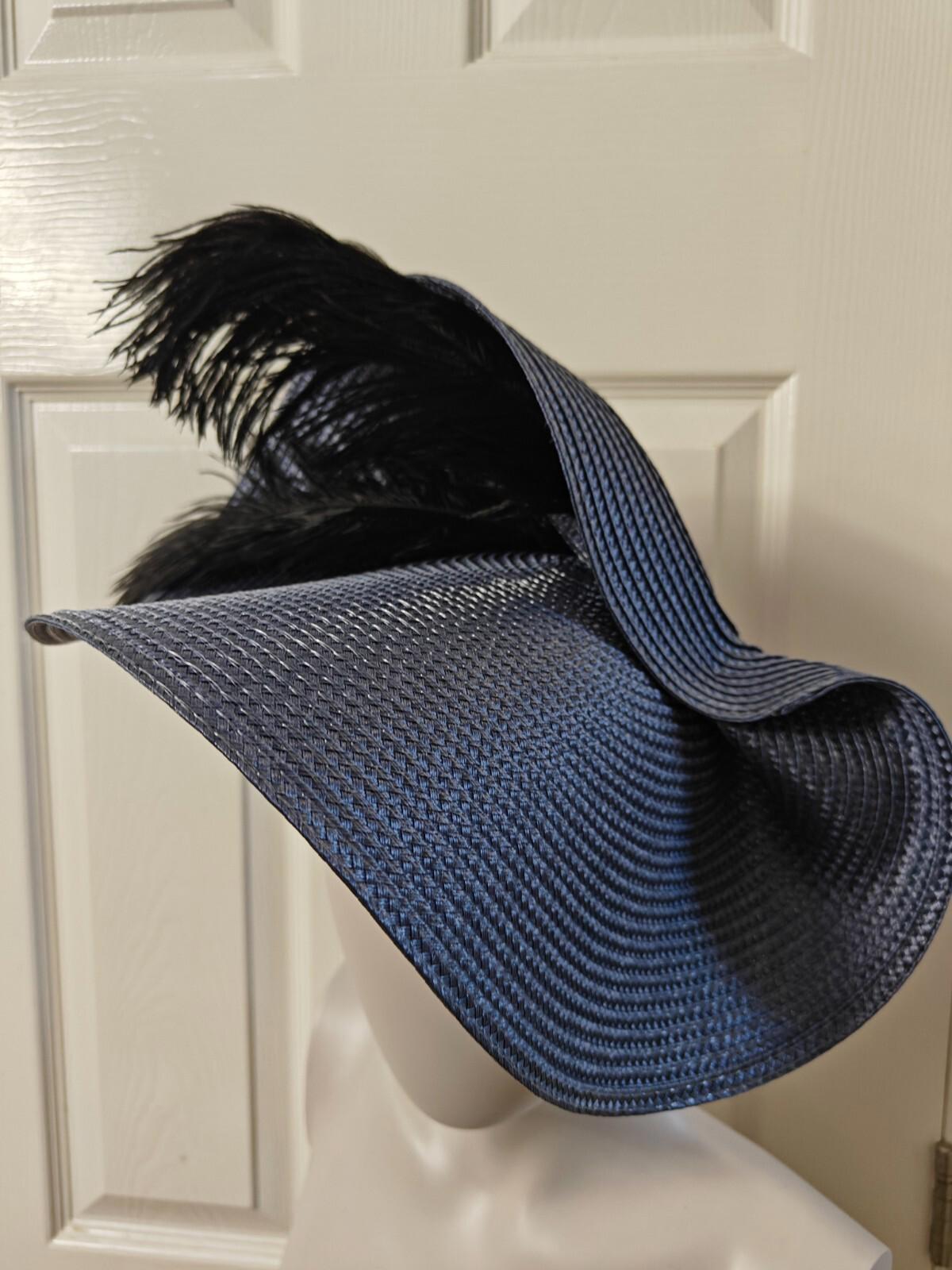 steel blue large straw fascinator ostrich feather millinery headband wedding hat