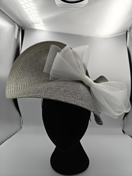 white bow straw fascinator millinery burlesque headband wedding hat