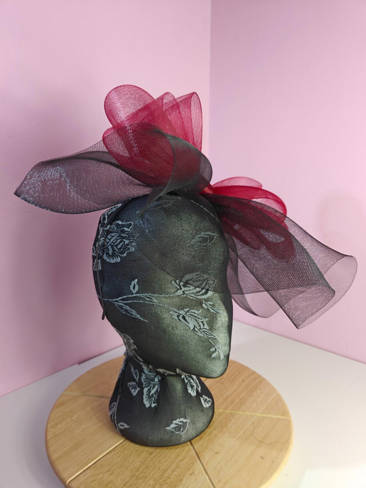 black dark red fascinator millinery headband derby wedding hat ascot race