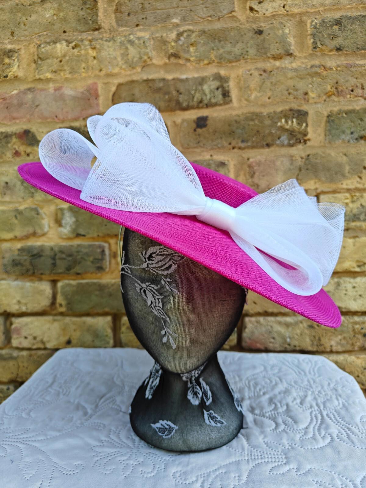 dark pink white large fascinator wedding hat  Kentucky Derby Royal Ascot bow
