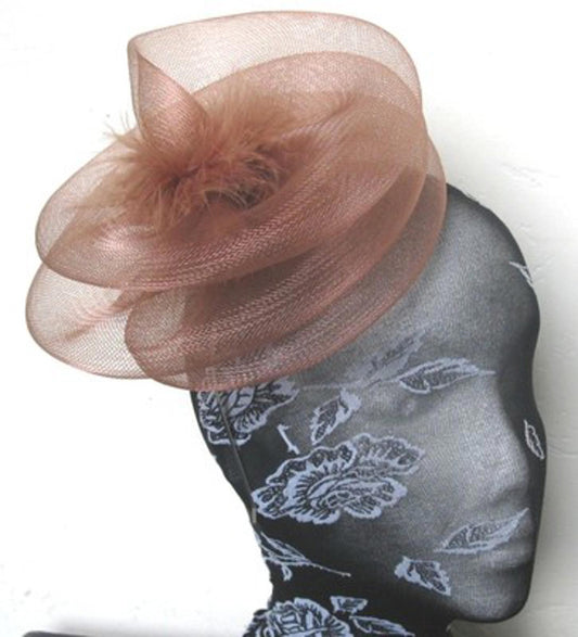 brown tan feather fascinator millinery burlesque headband wedding hat hair piece